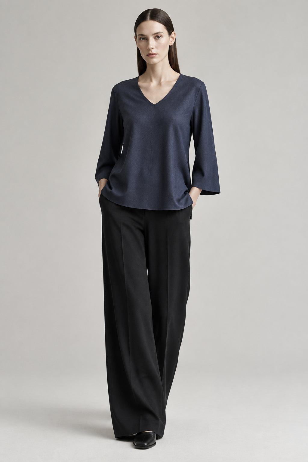 Blusa de Algodón Satinado Color Denim | Oscalito 6504C