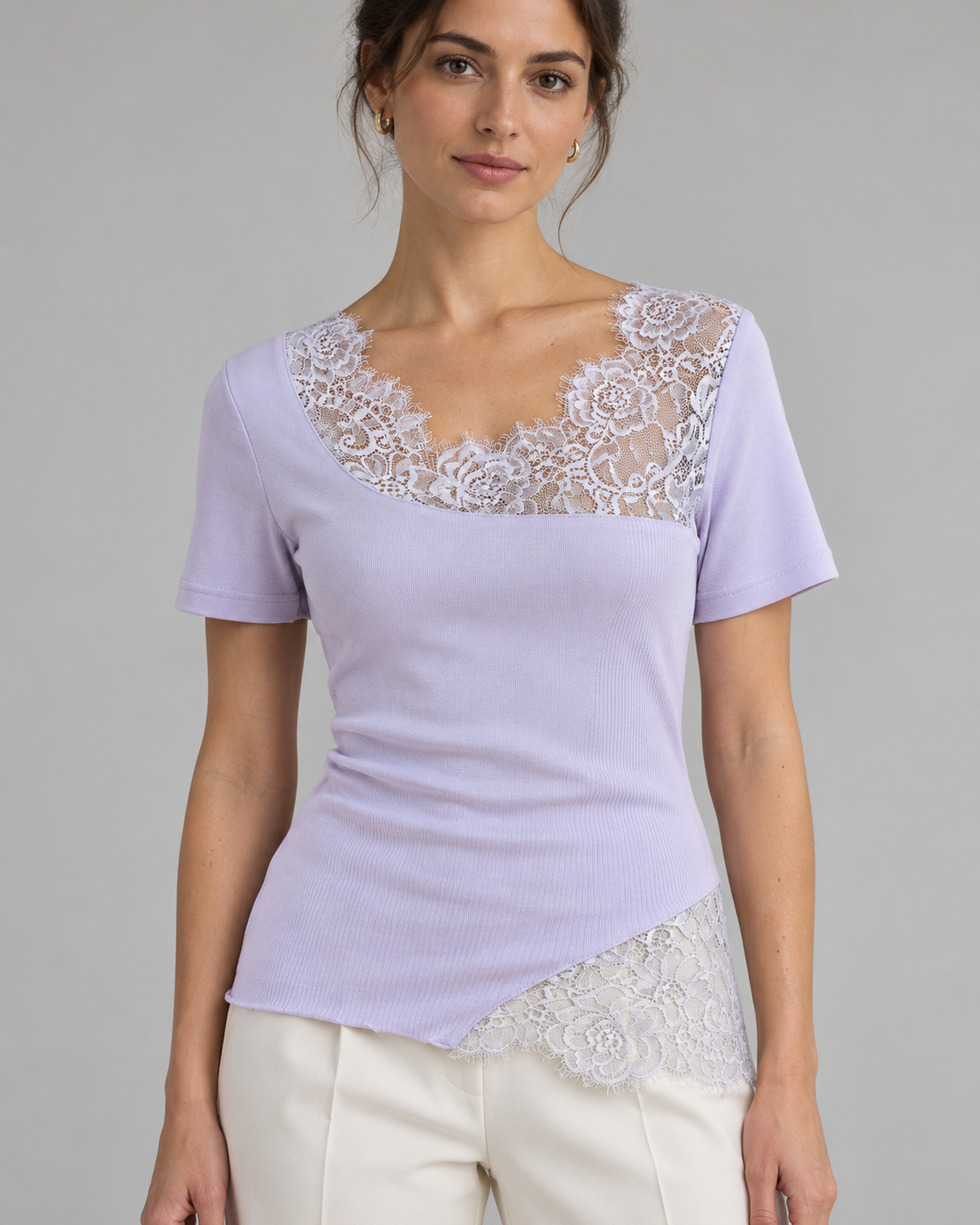 Camiseta Oscalito 8478 - 100% Algodón Filo di Scozia Encaje Dentelle de Calais