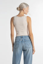 Camiseta Sin Mangas Mujer Oscalito 3410 – Lana Merino, Seda y Encaje Leavers
