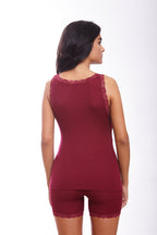 Camiseta Sin Mangas Mujer Oscalito 3410 – Lana Merino, Seda y Encaje Leavers