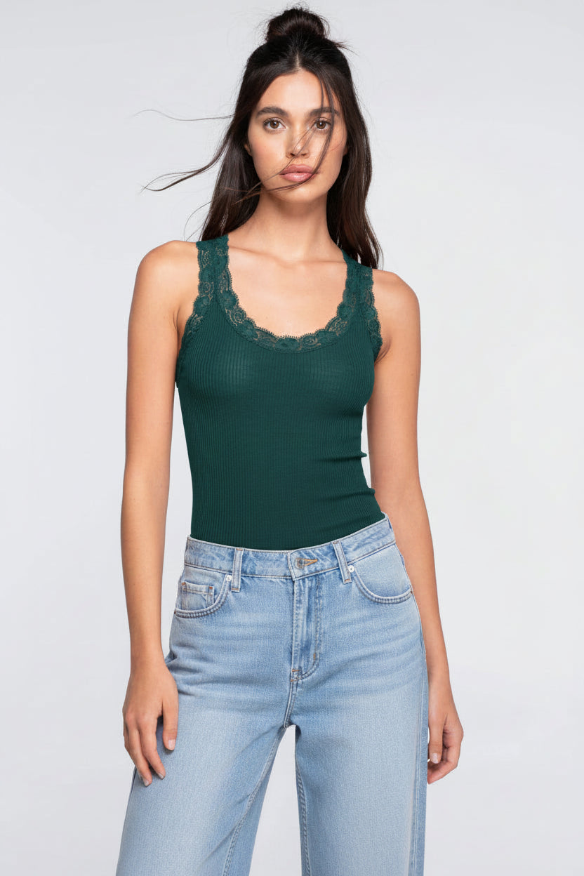 Camiseta Sin Mangas Mujer Oscalito 3410 – 70% Lana Merino 30% Seda - Encaje Leavers