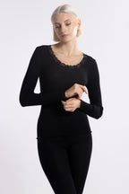 Camiseta Manga Larga Mujer Oscalito 3416 – Lana Merino, Seda y Encaje Leavers