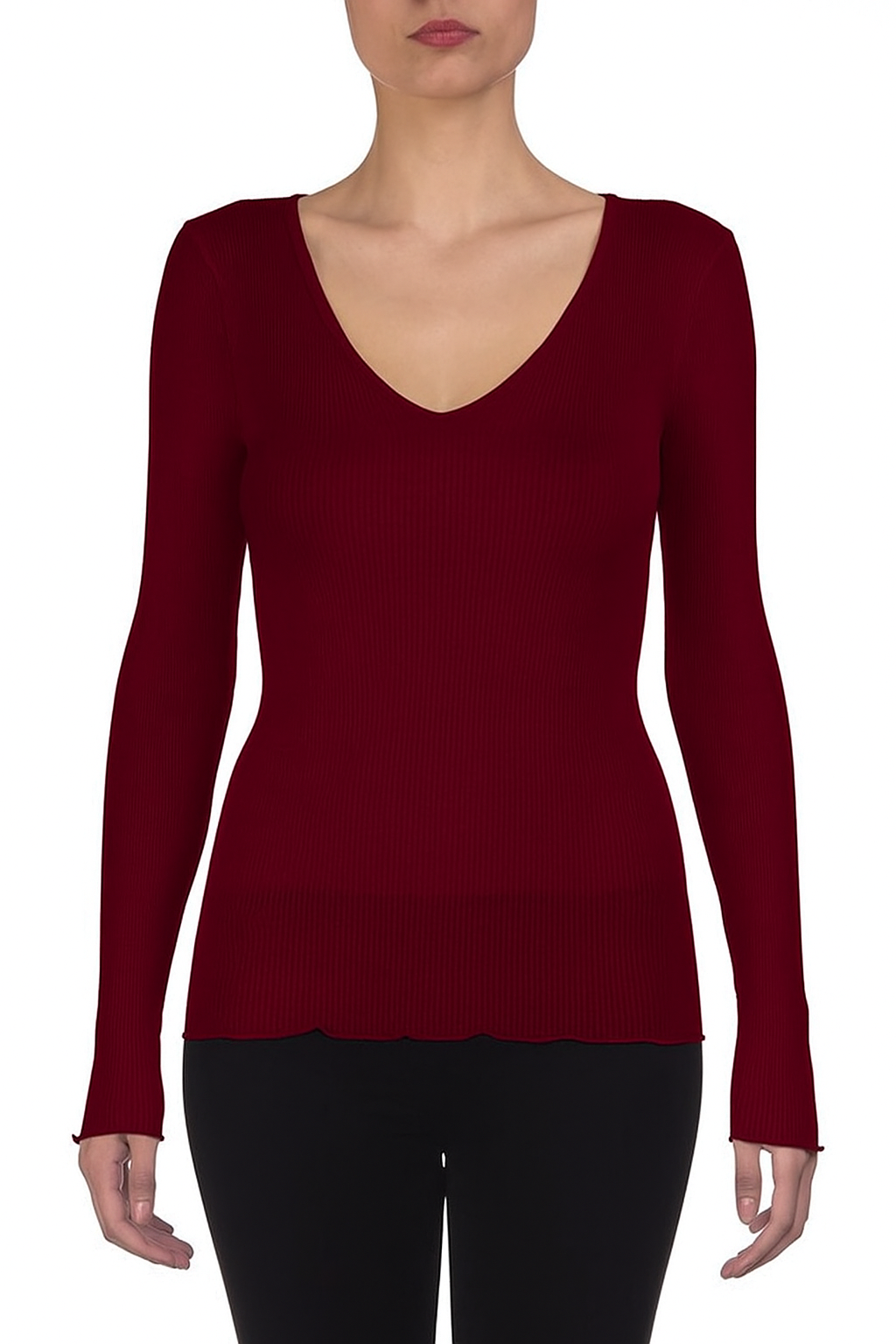 Camiseta Manga Larga Escote en V Mujer Oscalito 3486 – Lana Merino y Seda