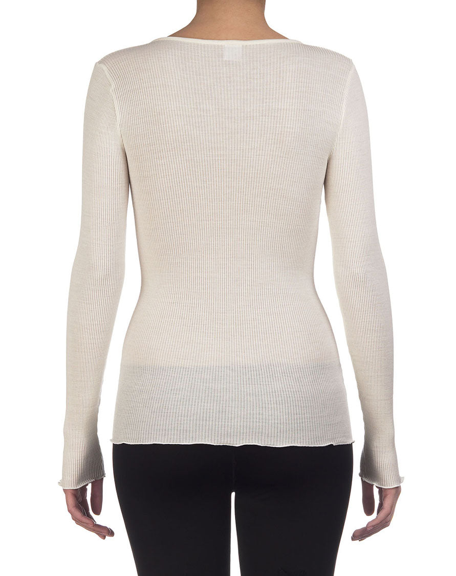 Camiseta Manga Larga Escote en V Mujer Oscalito 3486 – Lana Merino y Seda