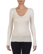 Camiseta Manga Larga Escote en V Mujer Oscalito 3486 – Lana Merino y Seda