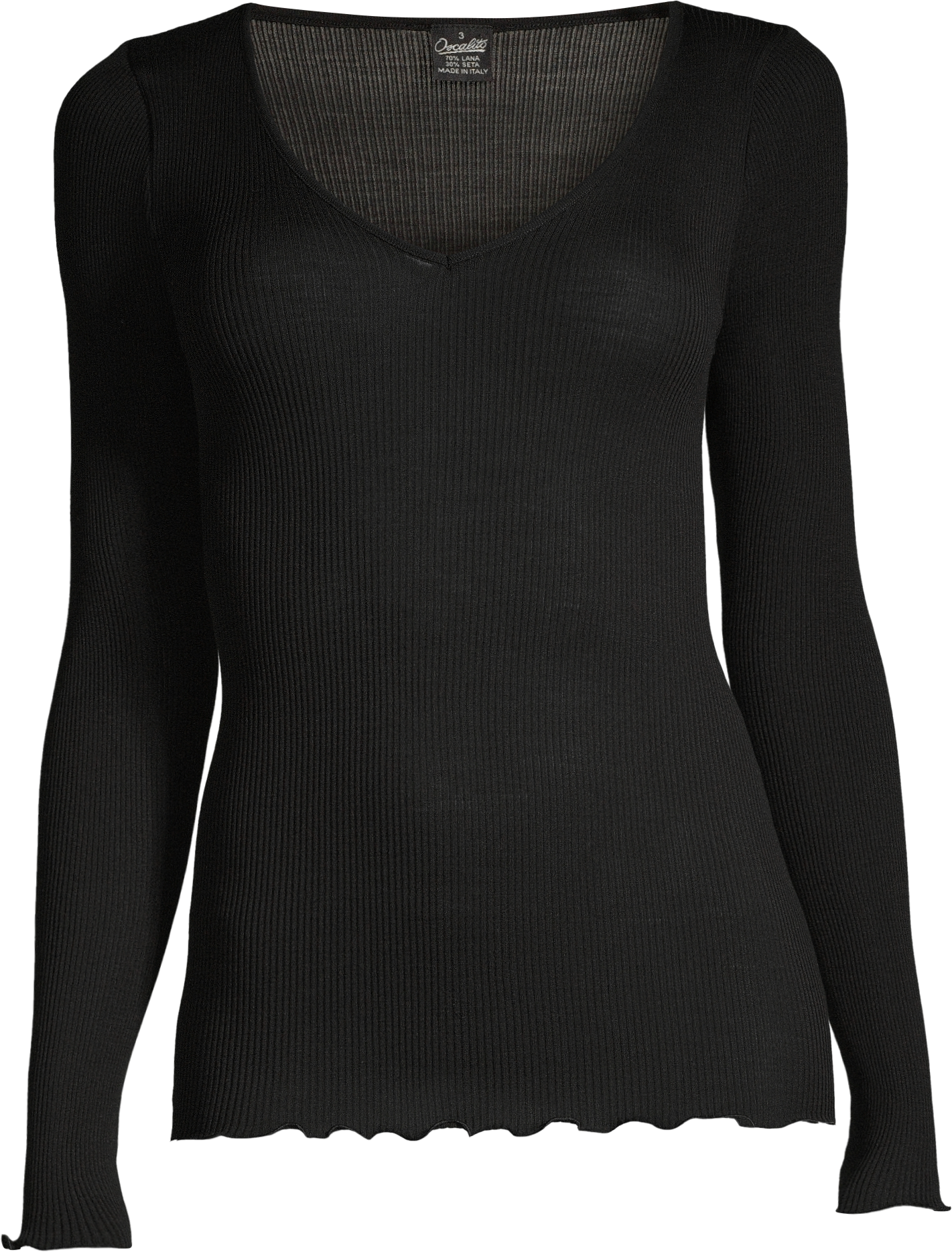Camiseta Manga Larga Escote en V Mujer Oscalito 3486 – Lana Merino y Seda