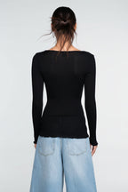 Camiseta Manga Larga Escote en V Mujer Oscalito 3486 – Lana Merino y Seda