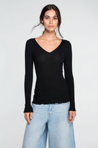 Camiseta Manga Larga Escote en V Mujer Oscalito 3486 – Lana Merino y Seda
