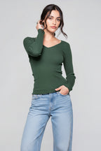 Camiseta Manga Larga Escote en V Mujer Oscalito 3486 – Lana Merino y Seda