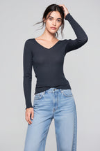 Camiseta Manga Larga Escote en V Mujer Oscalito 3486 – Lana Merino y Seda