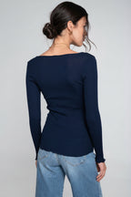 Camiseta Manga Larga Escote en V Mujer Oscalito 3486 – Lana Merino y Seda