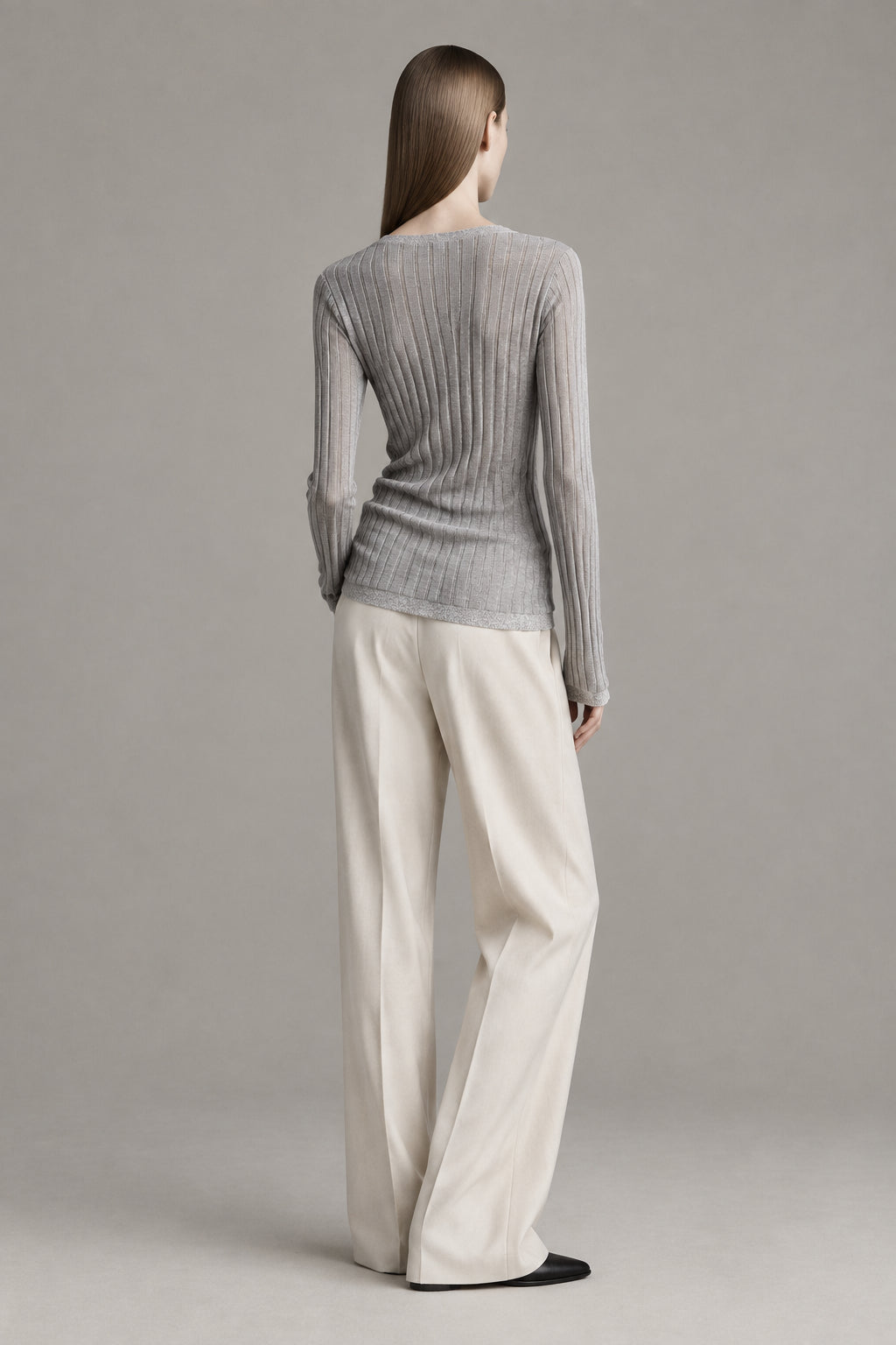 Sweater acanalado de lana y seda gris | Oscalito 5892
