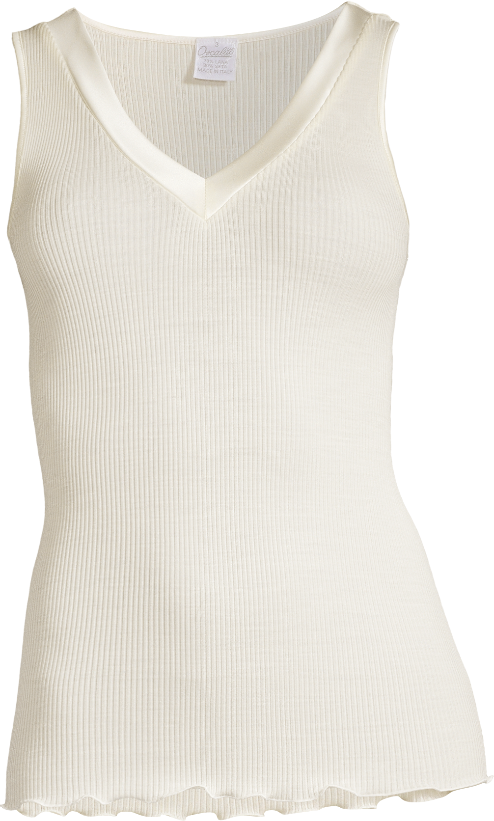 Polera Sin Manga Escote V Mujer Oscalito 4247 – Lana Merino, Seda y Satén de Seda