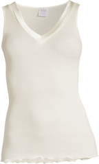 Polera Sin Manga Escote V Mujer Oscalito 4247 – Lana Merino, Seda y Satén de Seda