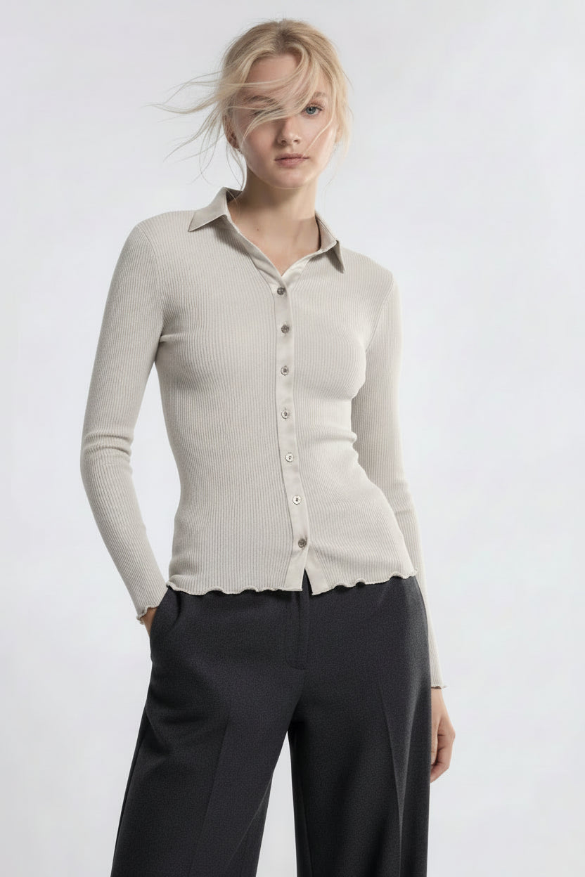 Camisa Manga Larga Mujer Oscalito 6350 – 70% Lana Merino 30% Seda - Raso de Seda