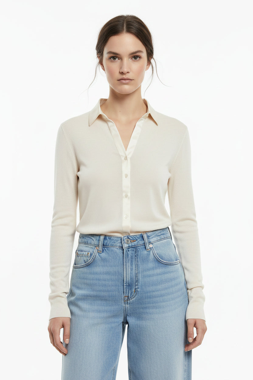 Camisa Manga Larga Mujer Oscalito 6352 – 70% Lana Merino 30% Seda - Raso de Seda
