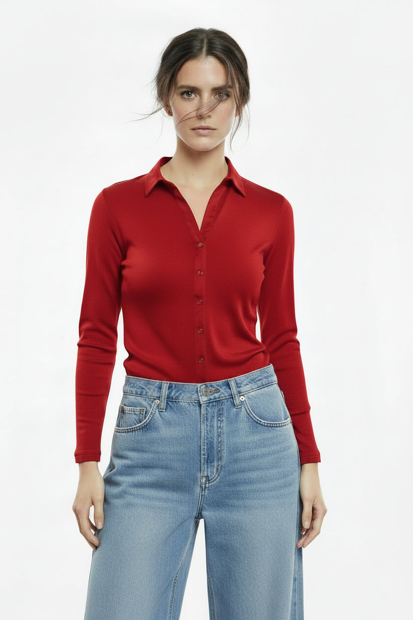 Camisa Manga Larga Mujer Oscalito 6352 – 70% Lana Merino 30% Seda - Raso de Seda