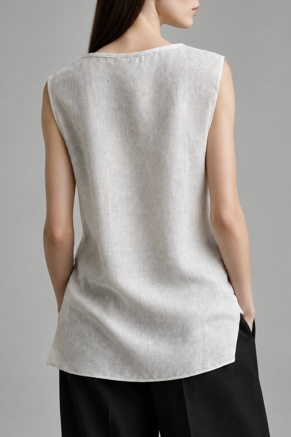 Blusa de lino sin mangas con encaje | Oscalito 6502L