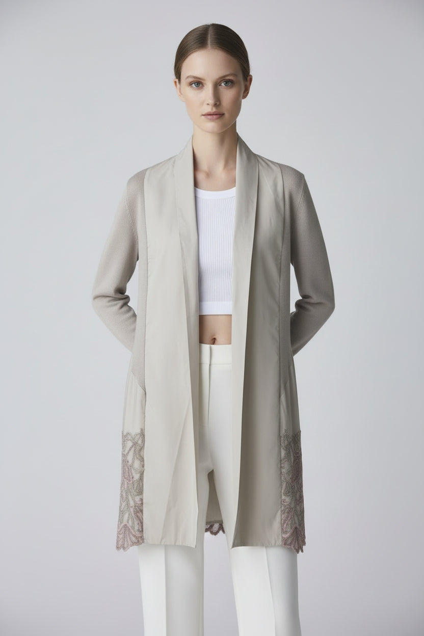 Cardigan Oscalito 6673 - 70% Lana Merino 30% Seda Tafetán de Seda Encaje Guipur