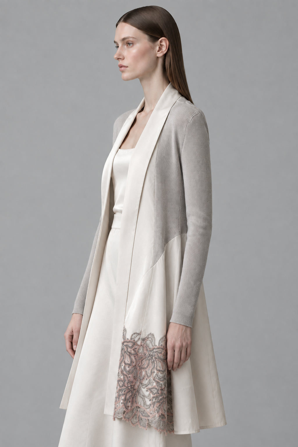 Cardigan Oscalito 6673 - 70% Lana Merino 30% Seda Tafetán de Seda Encaje Guipur