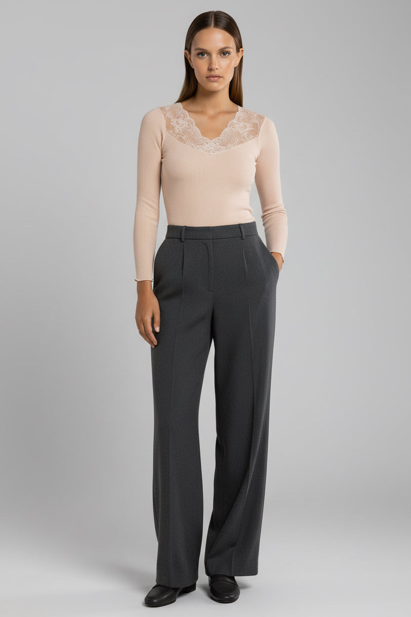 Blusa 6839 Oscalito - 70% Lana Merino 30% Seda Encaje Dentelle de Calais