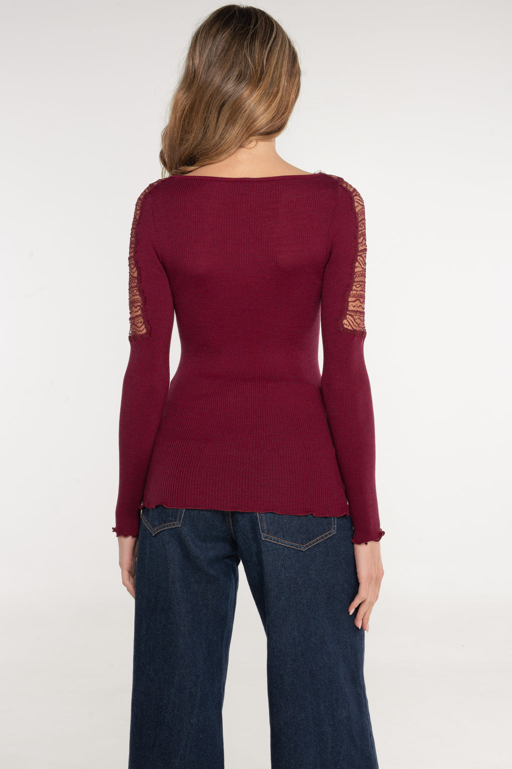 Blusa Manga Larga Mujer Oscalito 7415 – Lana Merino, Seda y Encaje Chantilly