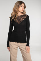 Blusa Manga Larga Mujer Oscalito 7422 – Lana Merino y Seda con Encaje Guipure