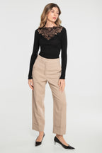 Blusa Manga Larga Mujer Oscalito 7422 – Lana Merino y Seda con Encaje Guipure
