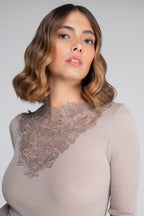 Blusa Manga Larga Mujer Oscalito 7422 – Lana Merino y Seda con Encaje Guipure