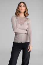 Blusa Manga Larga Mujer Oscalito 7422 – Lana Merino y Seda con Encaje Guipure