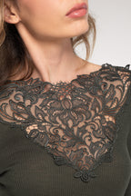 Blusa Manga Larga Mujer Oscalito 7422 – Lana Merino y Seda con Encaje Guipure