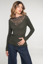 Blusa Manga Larga Mujer Oscalito 7422 – Lana Merino y Seda con Encaje Guipure