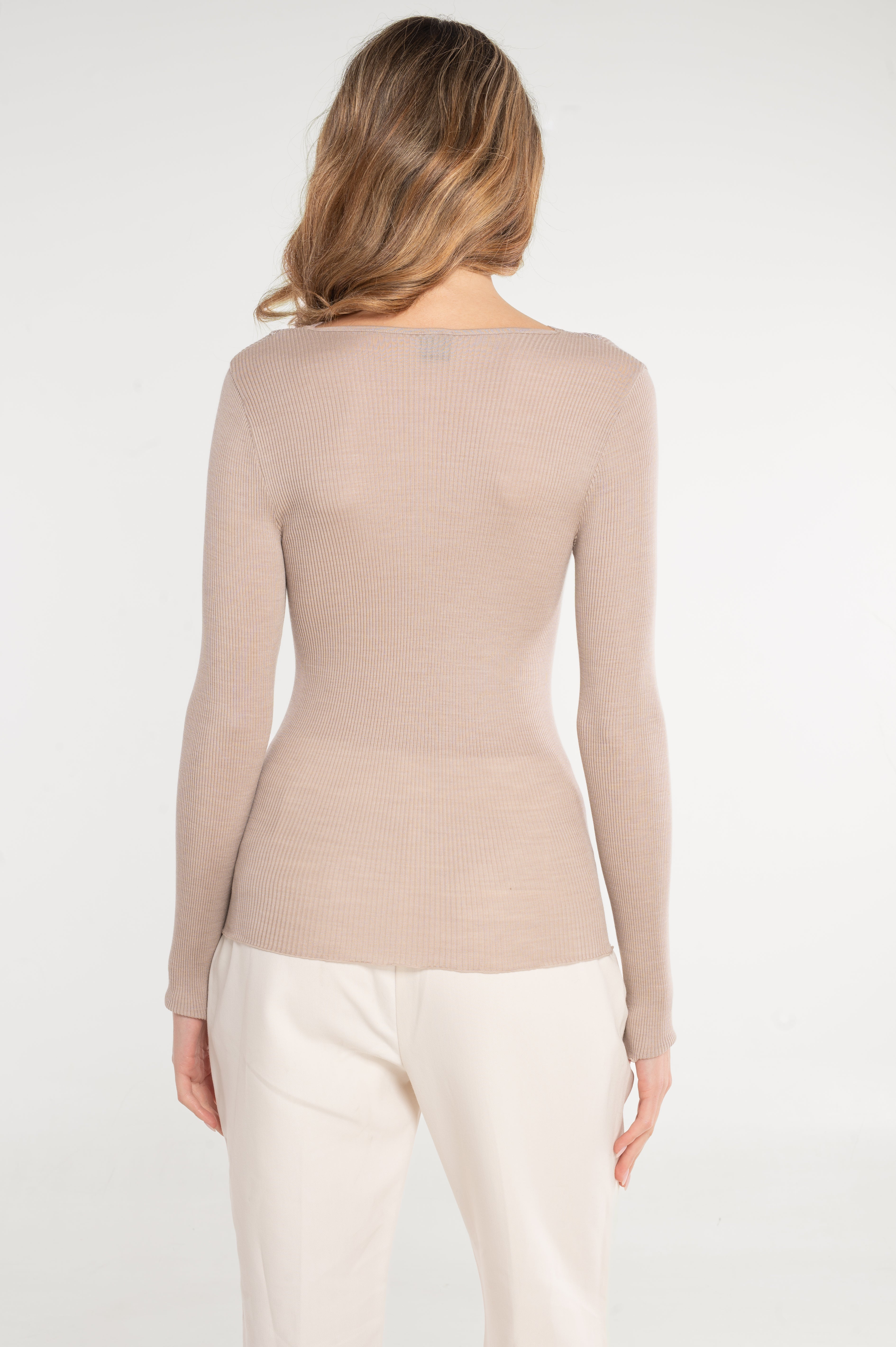 Polera Manga Larga Mujer Oscalito 7431 – Lana Merino y Seda con Detalle Jacquard