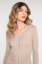 Polera Manga Larga Mujer Oscalito 7431 – Lana Merino y Seda con Detalle Jacquard