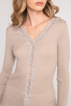 Polera Manga Larga Mujer Oscalito 7431 – Lana Merino y Seda con Detalle Jacquard