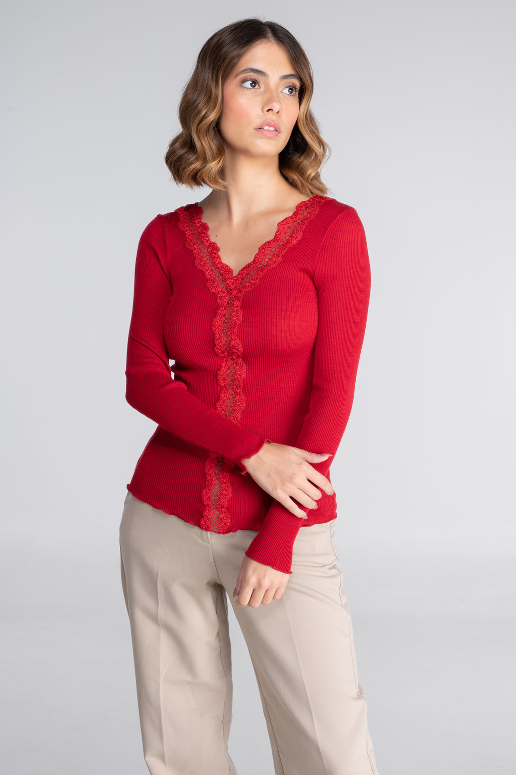 Polera Manga Larga Mujer Oscalito 7431 – Lana Merino y Seda con Detalle Jacquard
