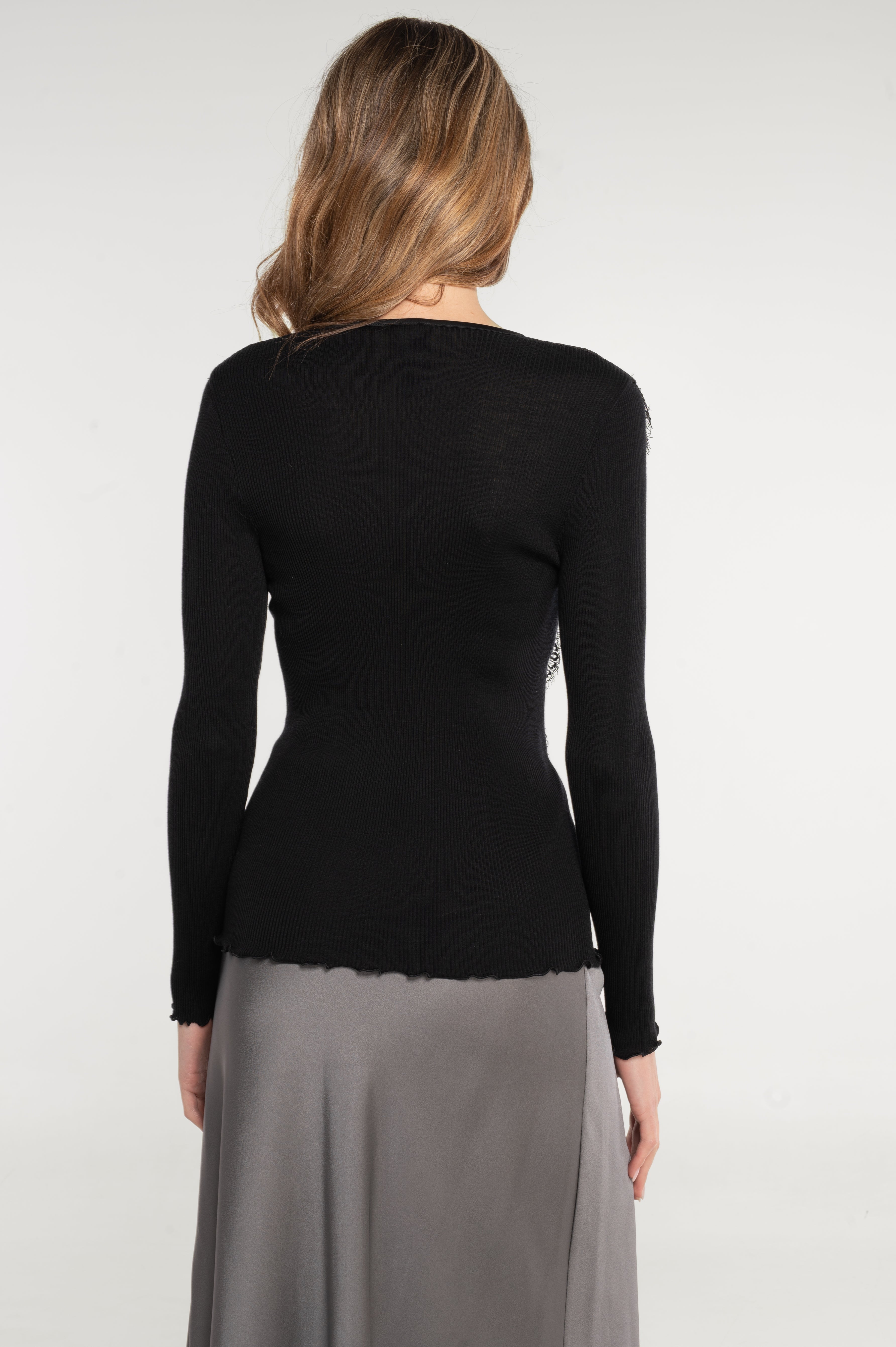 Cardigan Manga Larga Mujer Oscalito 7444 – Lana Merino y Seda con Encaje Leavers