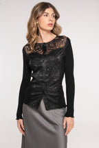 Cardigan Manga Larga Mujer Oscalito 7444 – Lana Merino y Seda con Encaje Leavers