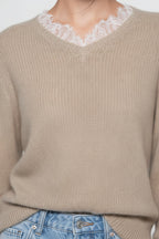 Sweater Oscalito 7483P Cuello V Encaje - Alpaca y Lana Merino