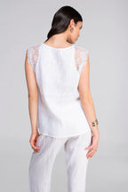 Blusa Oscalito Sin Mangas 7521 - Lino y Encaje Chantilly