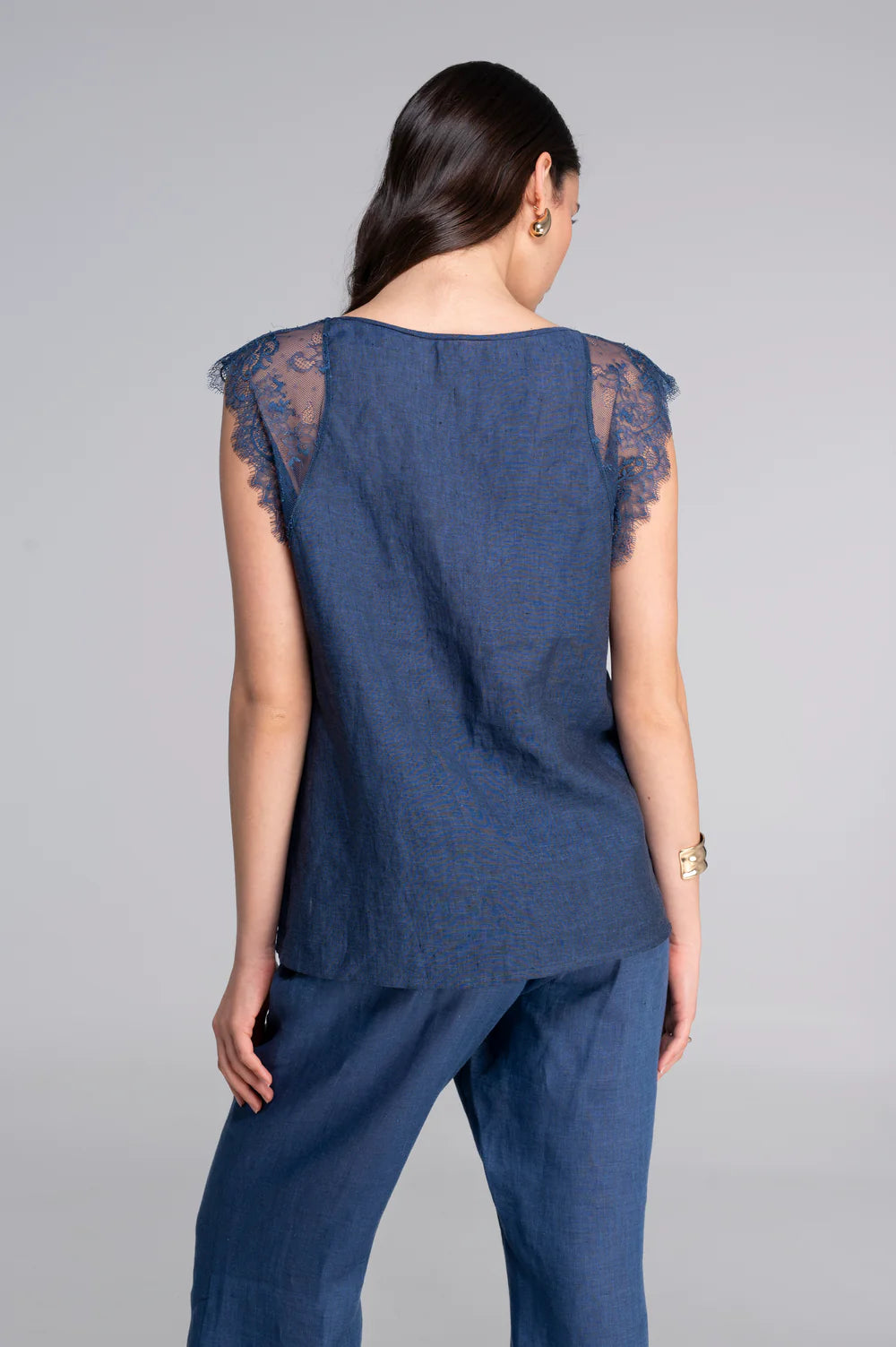 Blusa Oscalito Sin Mangas 7521 - Lino y Encaje Chantilly