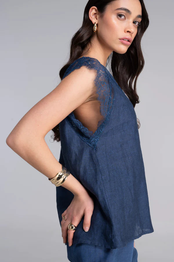 Blusa Oscalito Sin Mangas 7521 - Lino y Encaje Chantilly