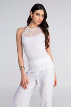 Top Oscalito Halterneck 7525 - Algodón Filoscozia y Encaje Chantilly