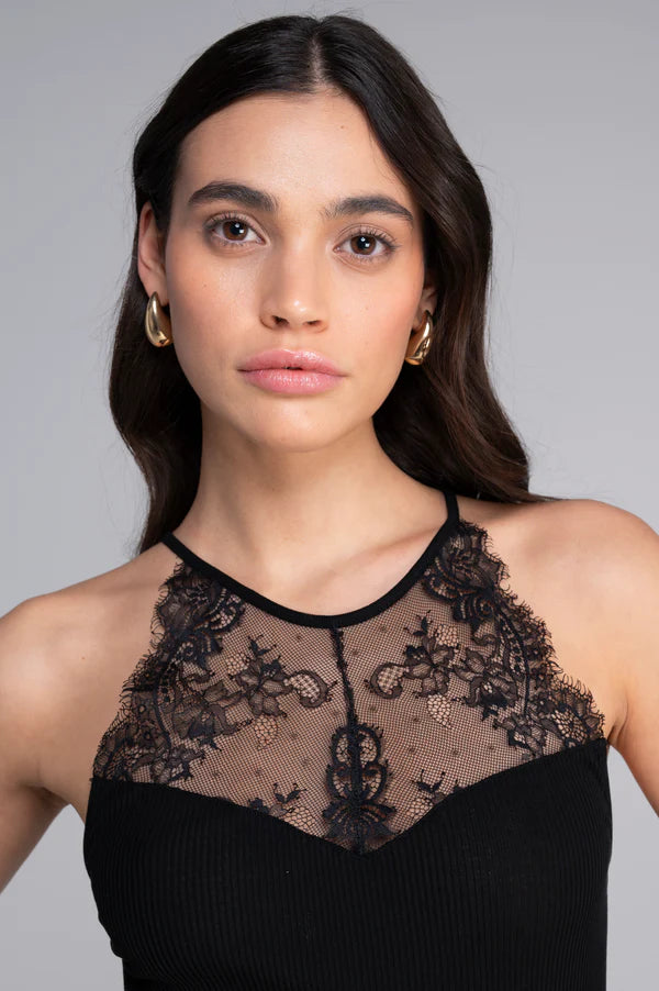 Top Oscalito Halterneck 7525 - Algodón Filoscozia y Encaje Chantilly