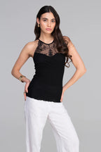 Top Oscalito Halterneck 7525 - Algodón Filoscozia y Encaje Chantilly