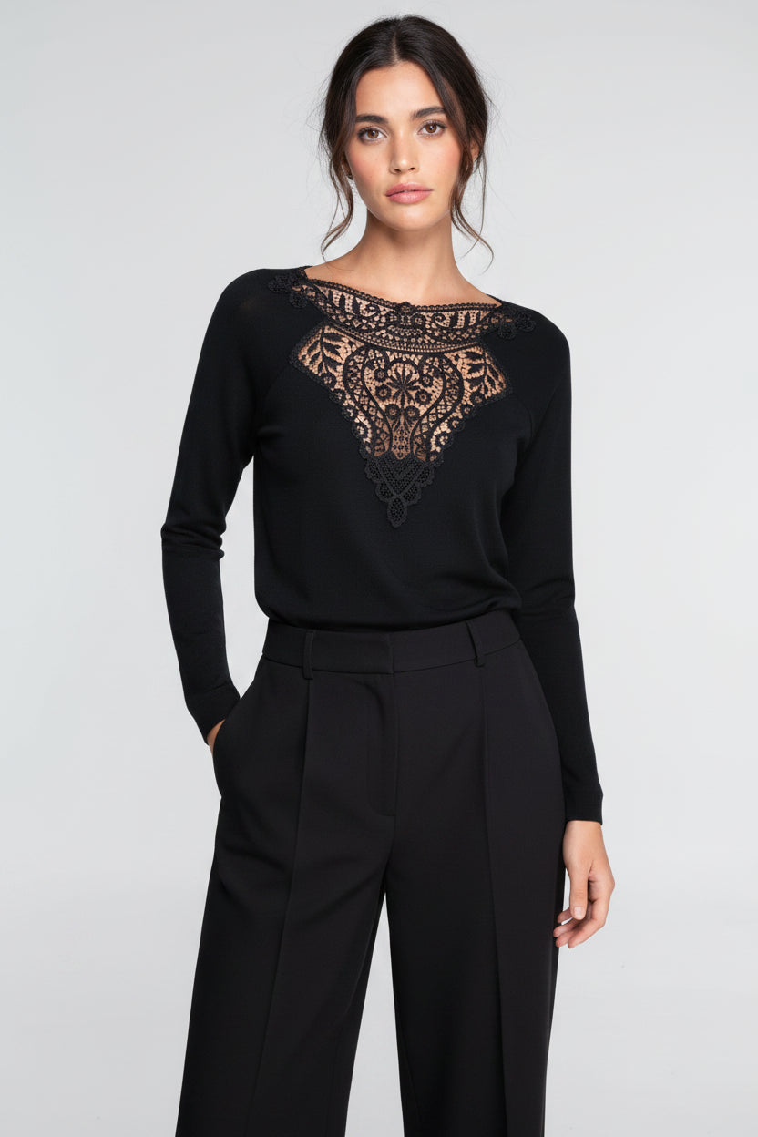 Blusa Oscalito 7607 – Lana Merino y Seda con Macramé