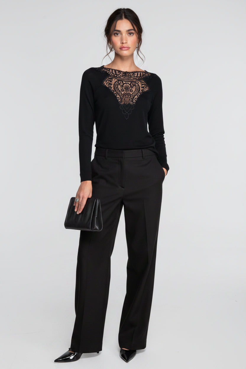 Blusa Oscalito 7607 – Lana Merino y Seda con Macramé