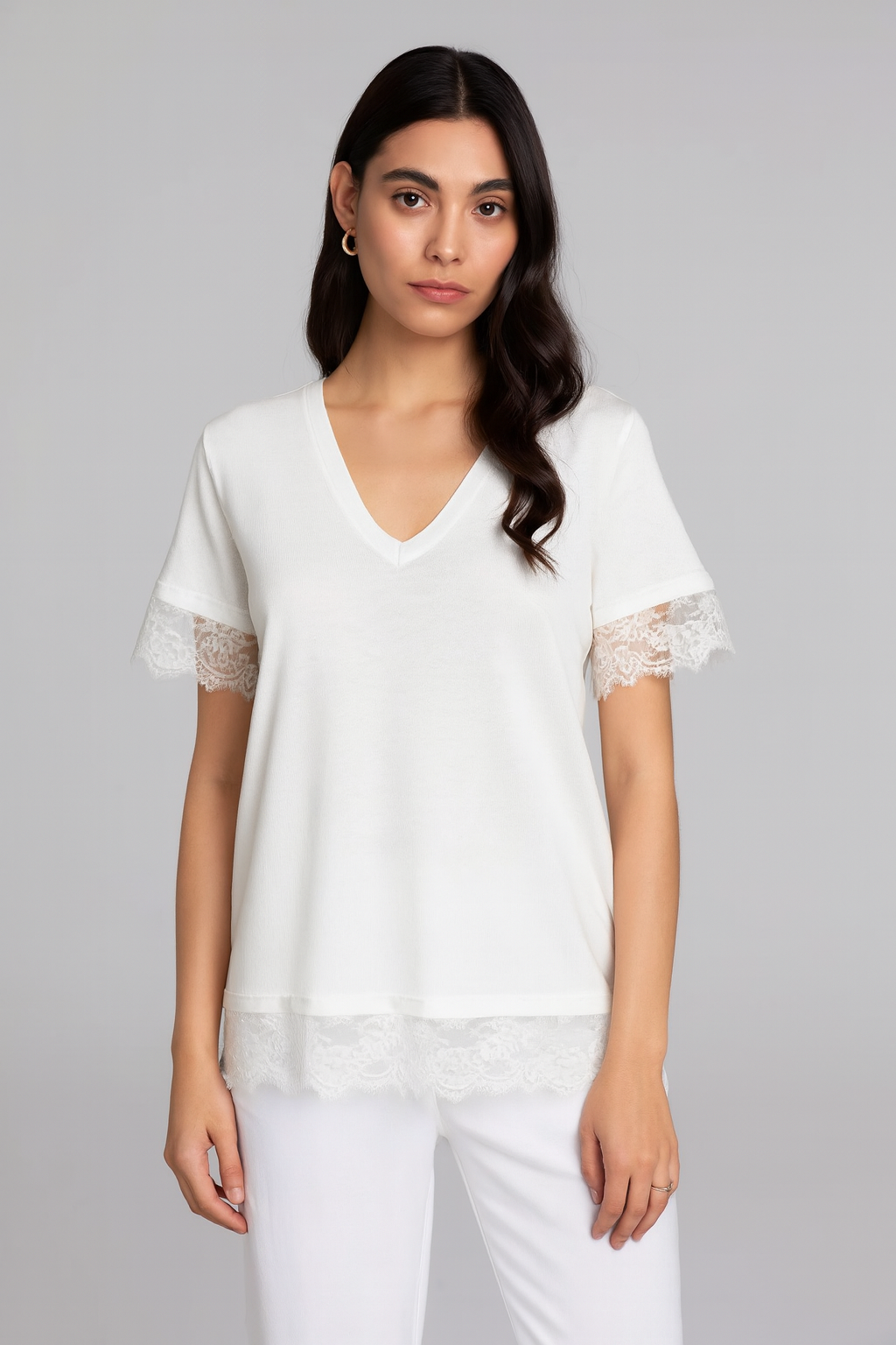 Blusa Oscalito 7524 Manga Corta - Jersey Algodón y Encaje Chantilly