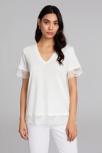 Blusa Oscalito 7524 Manga Corta - Jersey Algodón y Encaje Chantilly