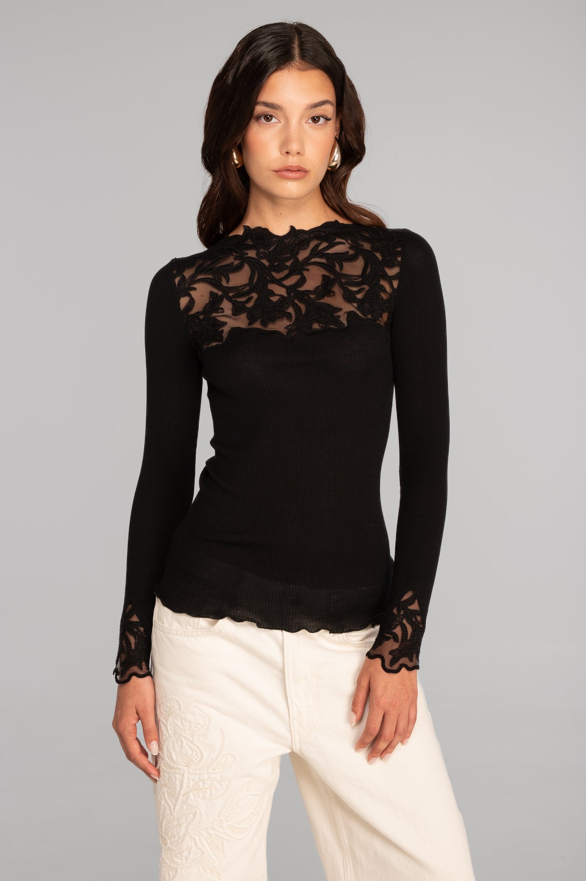 Blusa manga larga lana merino y seda I Oscalito 7821